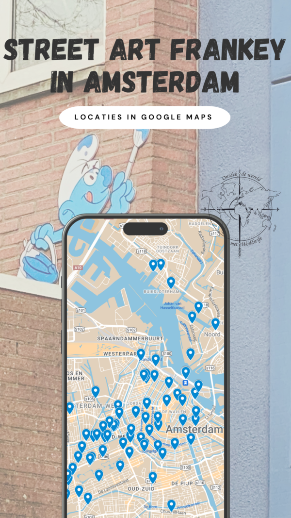 Plattegrond met de kunstwerken van Street Art Frankey in Amsterdam.