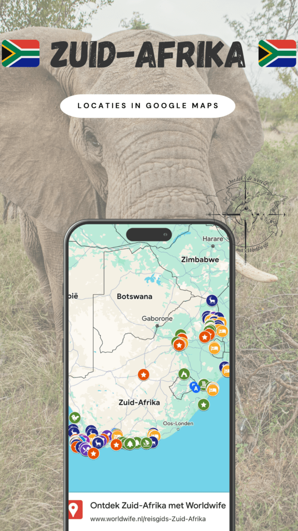Alle bezienswaardigheden, restaurants, mooiste autoroutes en meer in Zuid-Afrika verzameld in Google Maps.